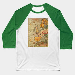 Antique Map, a Sea Chart of Europe by Lucas Janszoon Waghenaer, 1583 Baseball T-Shirt